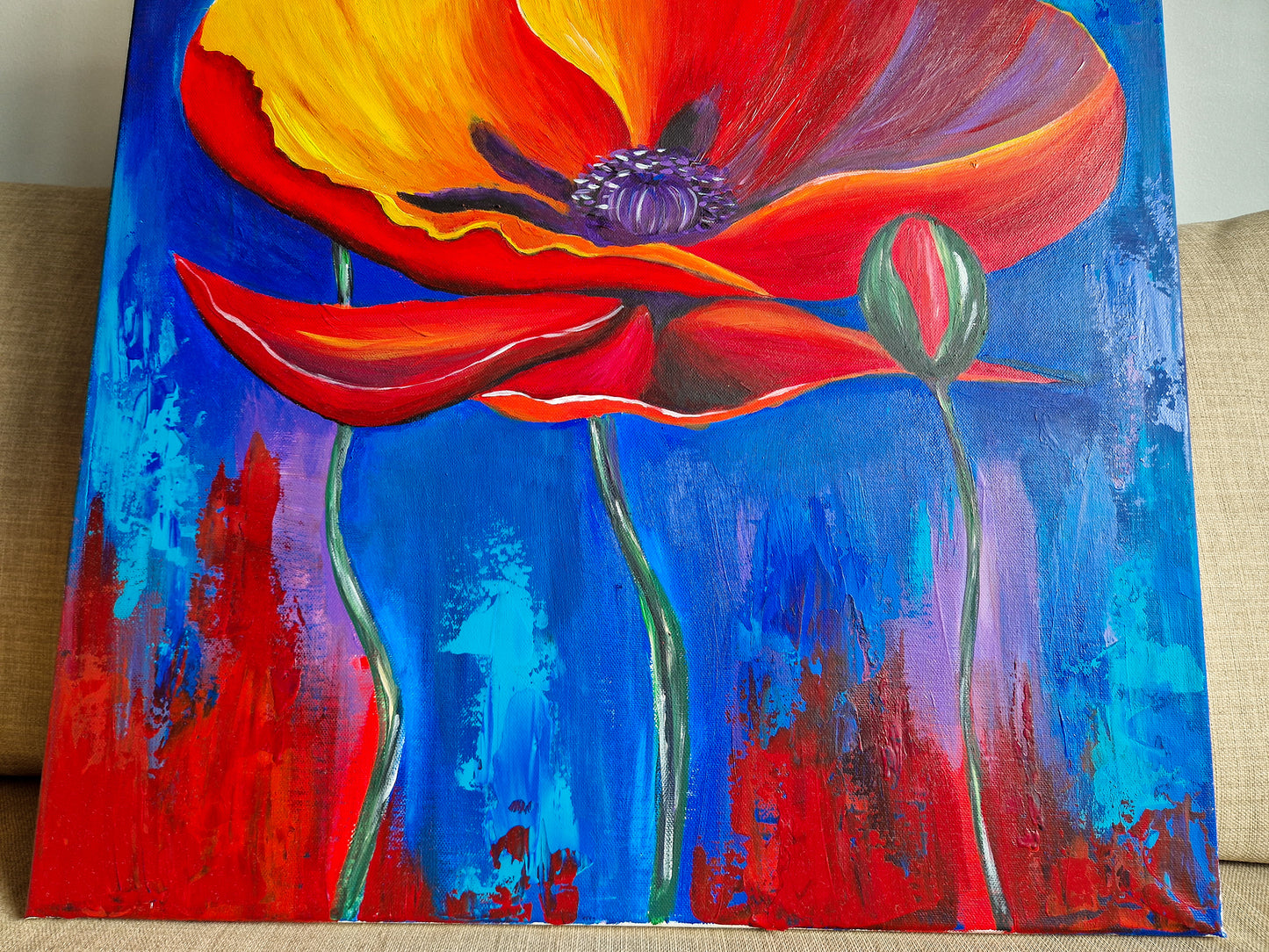 Bright Poppy Acrylic Painting Bright Painting ArtyMargarita
