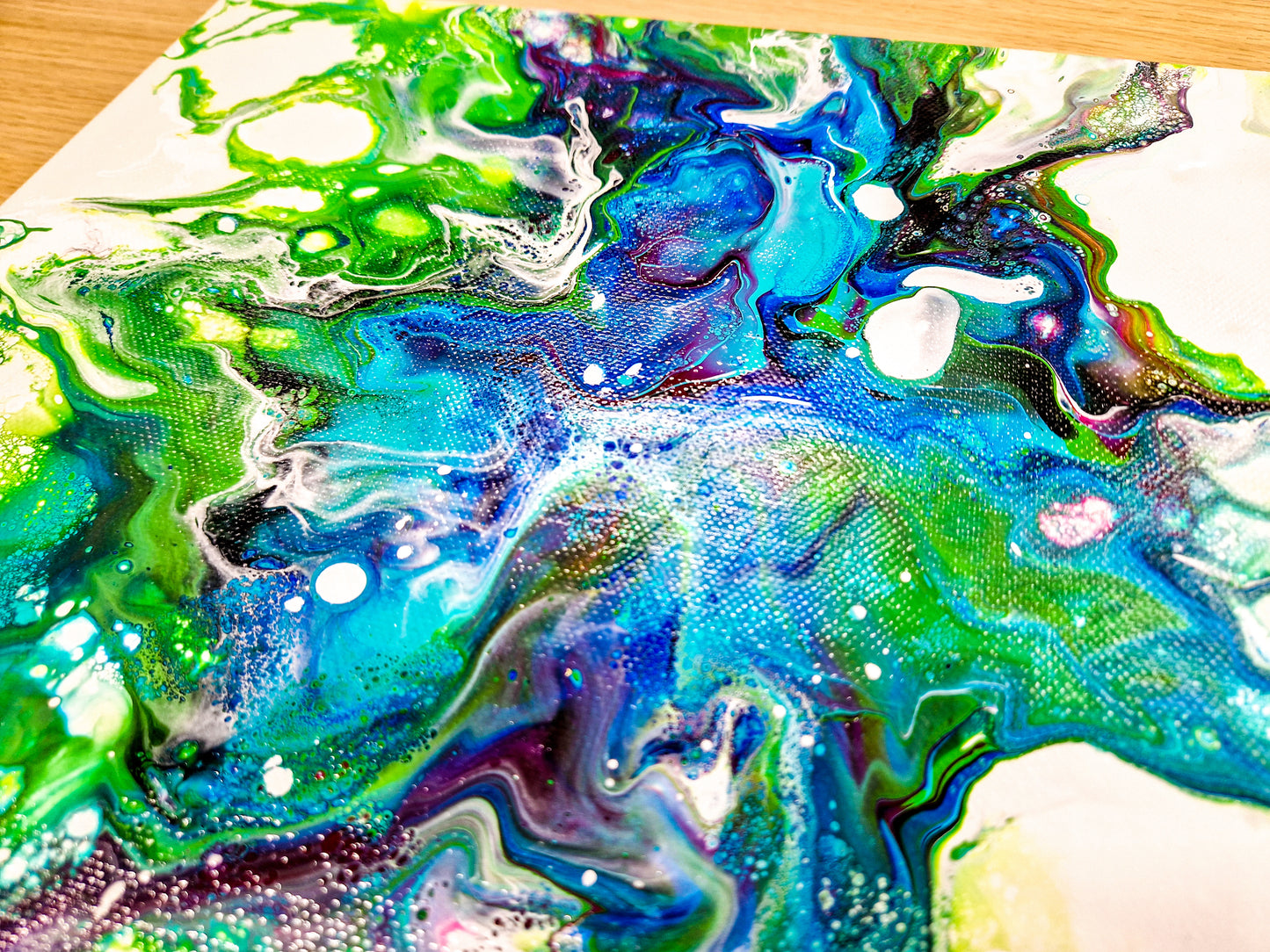 Acrylic Painting Abstract Green Blue Dutch Pouring ARTYMargarita.com