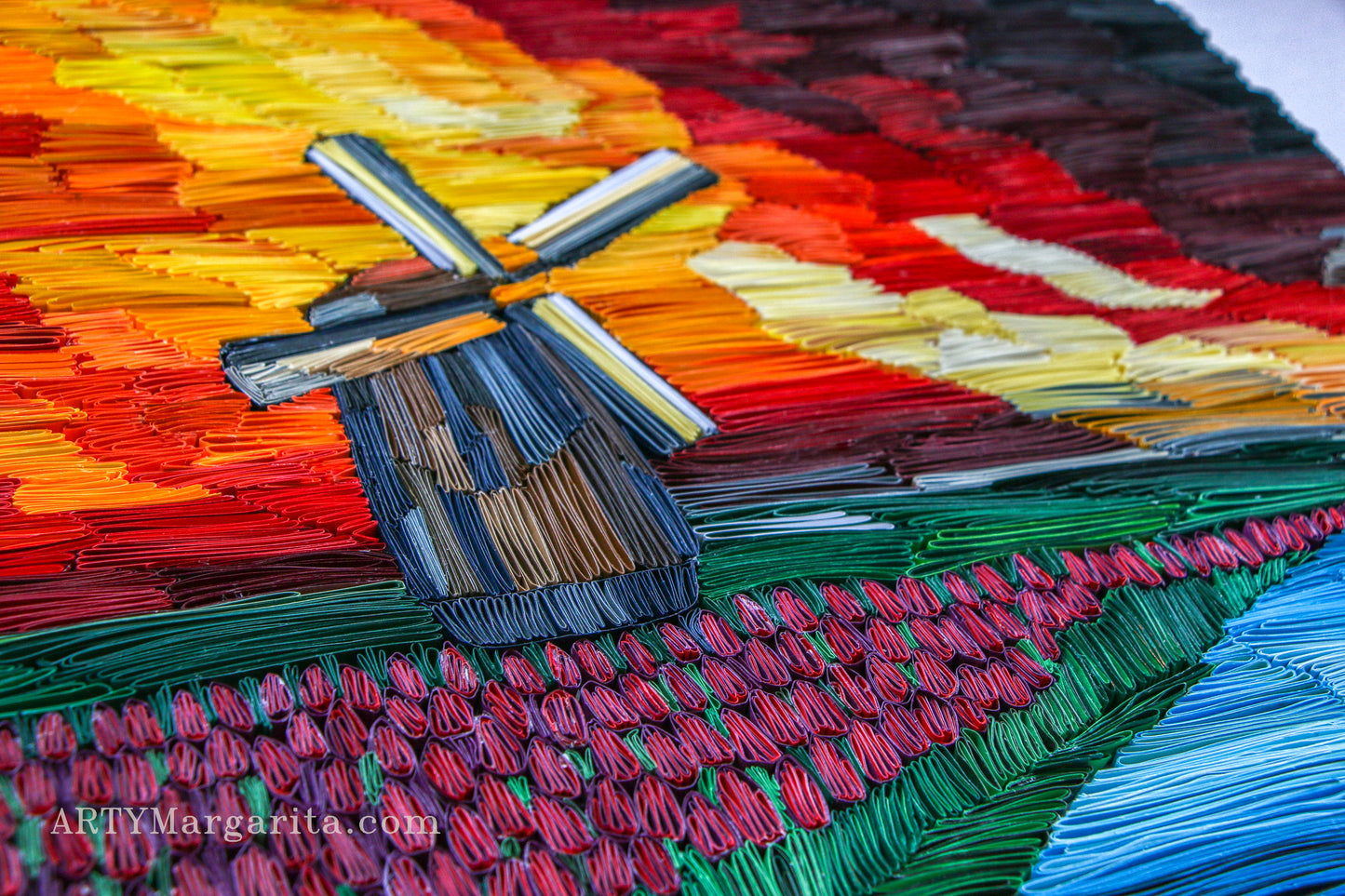 Paper Art ArtyMargarita Dutch Landscape with Tulips and Windmill