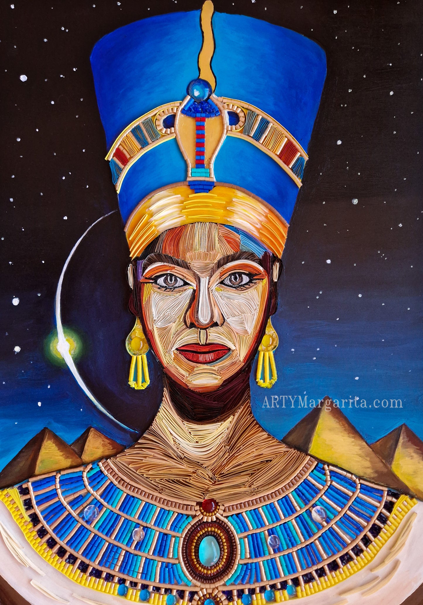 Egyptian Woman Artwork Nefertiti Paper Art Painted with Acrylics by ARTYMargarita