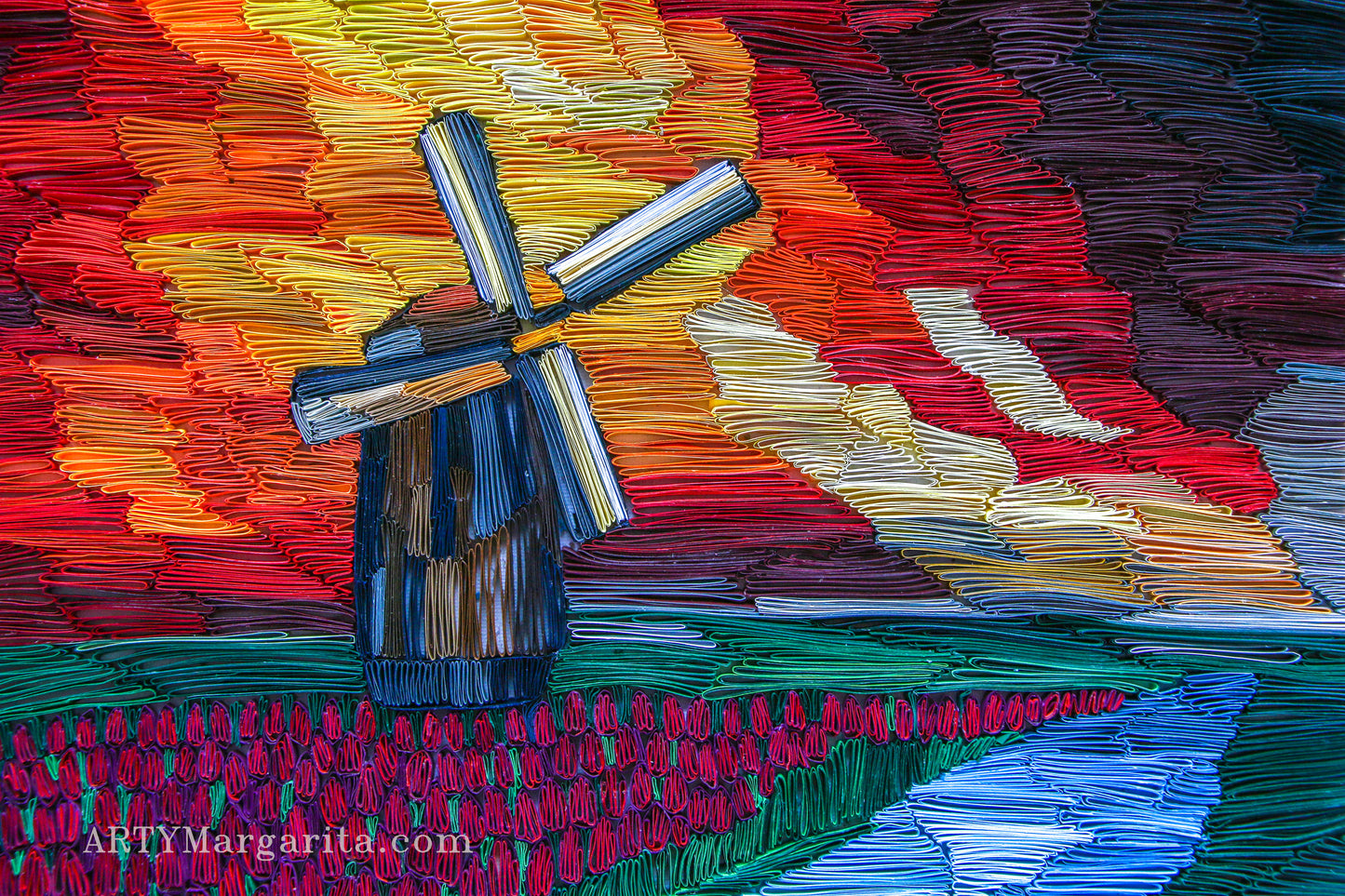 Paper Art ArtyMargarita Dutch Landscape with Tulips and Windmill