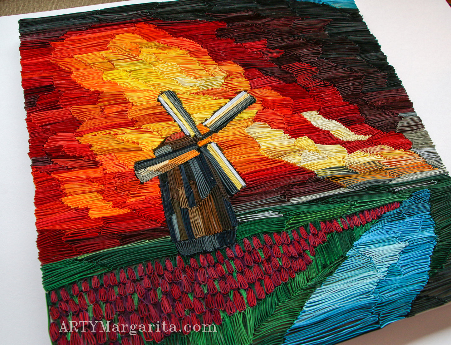 Paper Art ArtyMargarita Dutch Landscape with Tulips and Windmill