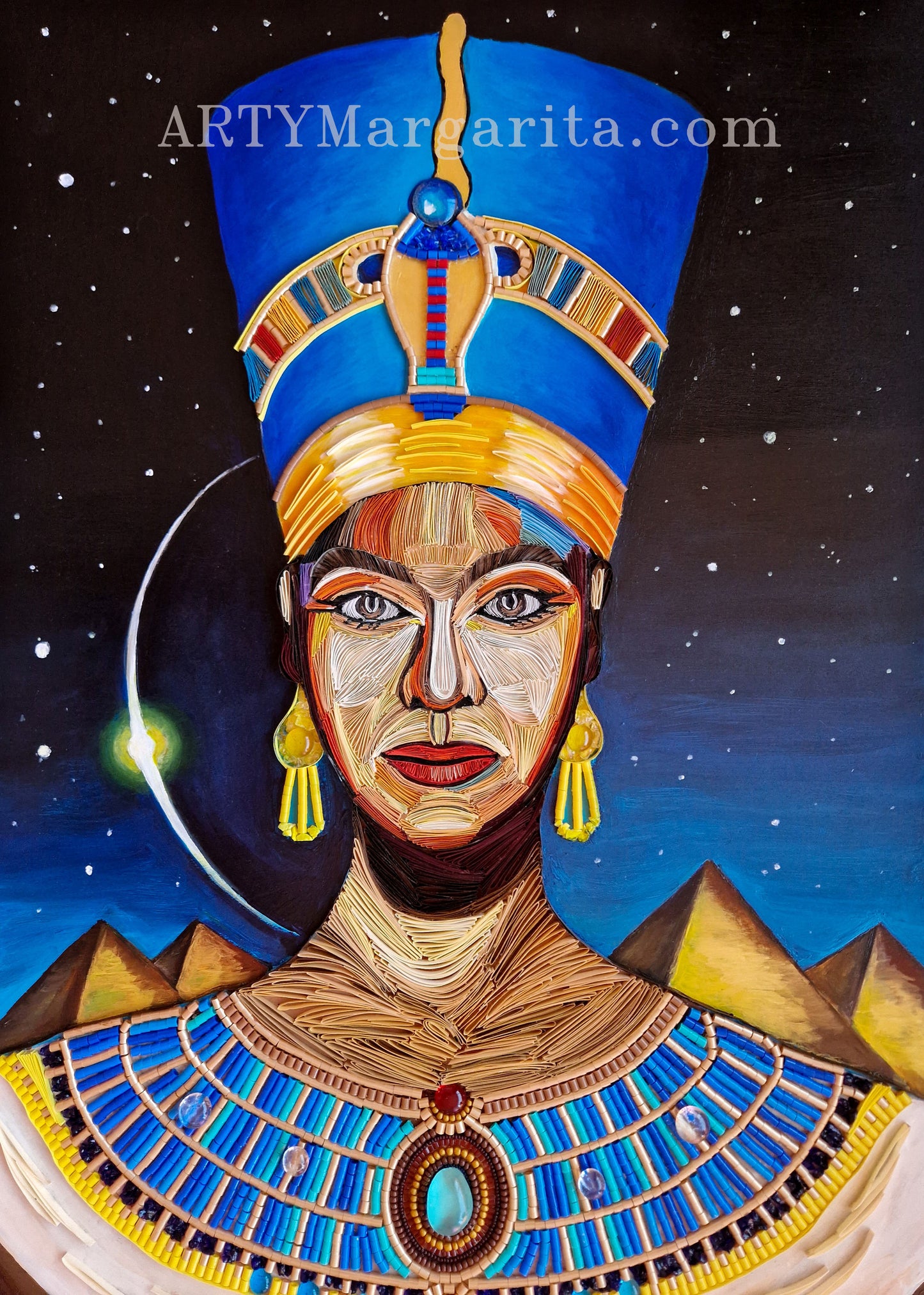 Egyptian Woman Artwork Nefertiti Paper Art Painted with Acrylics by ARTYMargarita