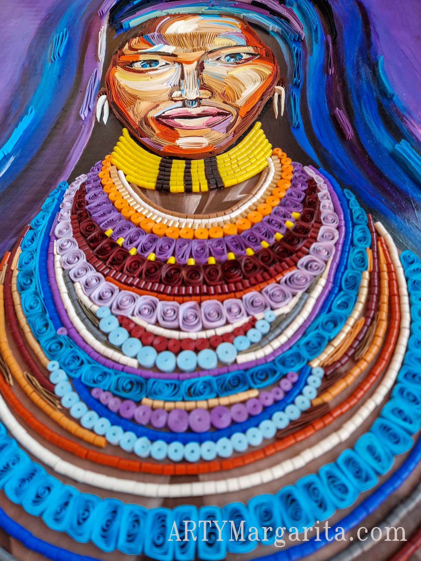 Afrikan woman Paper artwork with jewellery Quilling