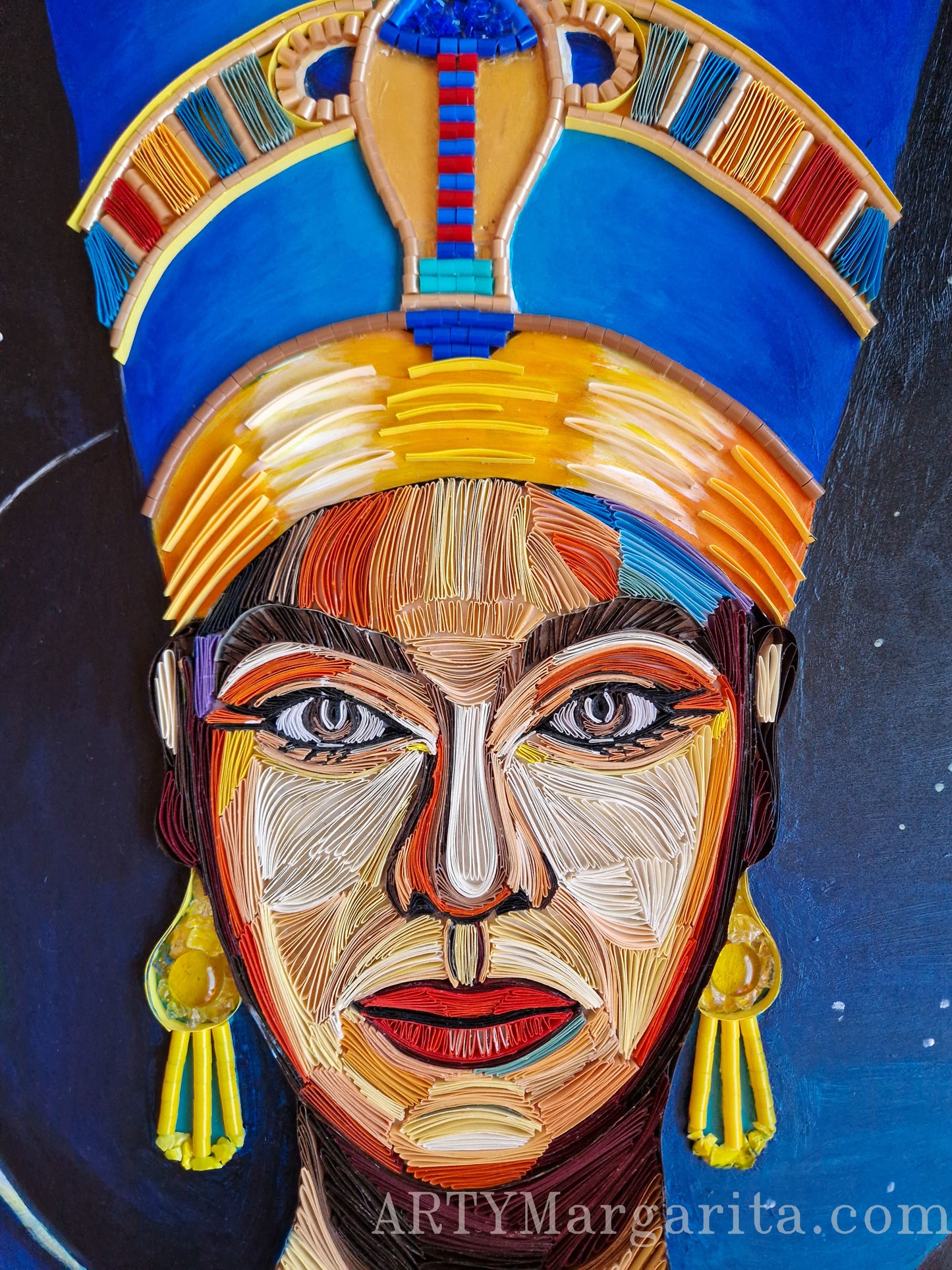 Egyptian Woman Artwork Nefertiti Paper Art Painted with Acrylics by ARTYMargarita