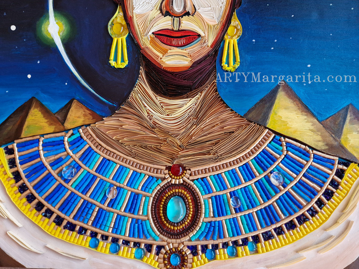 Egyptian Woman Artwork Nefertiti Paper Art Painted with Acrylics by ARTYMargarita