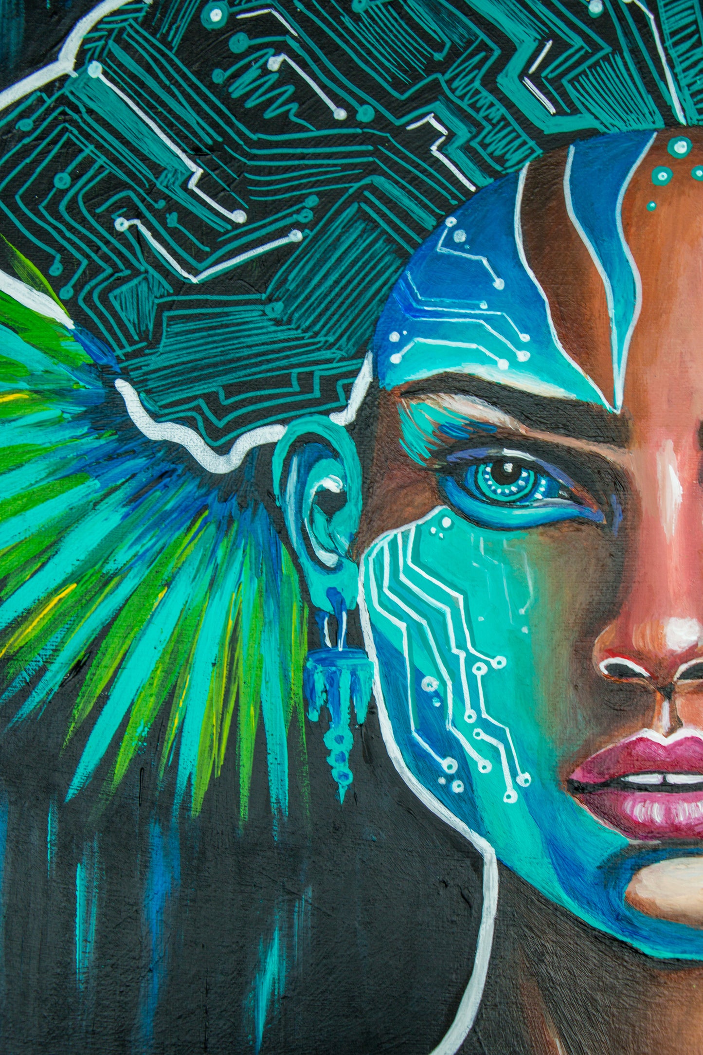 AI Woman Artwork Painted with Acrylics Synthesis of Natural and Artificial Intelligence Art