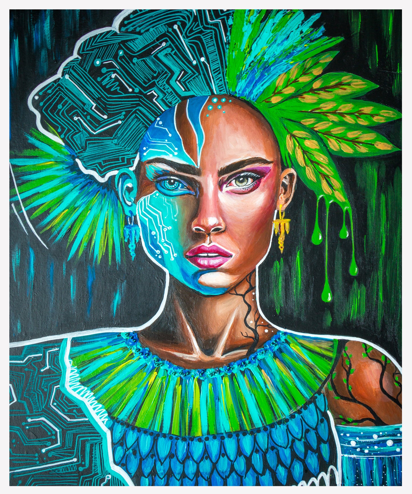 AI Woman Artwork Painted with Acrylics Synthesis of Natural and Artificial Intelligence Art