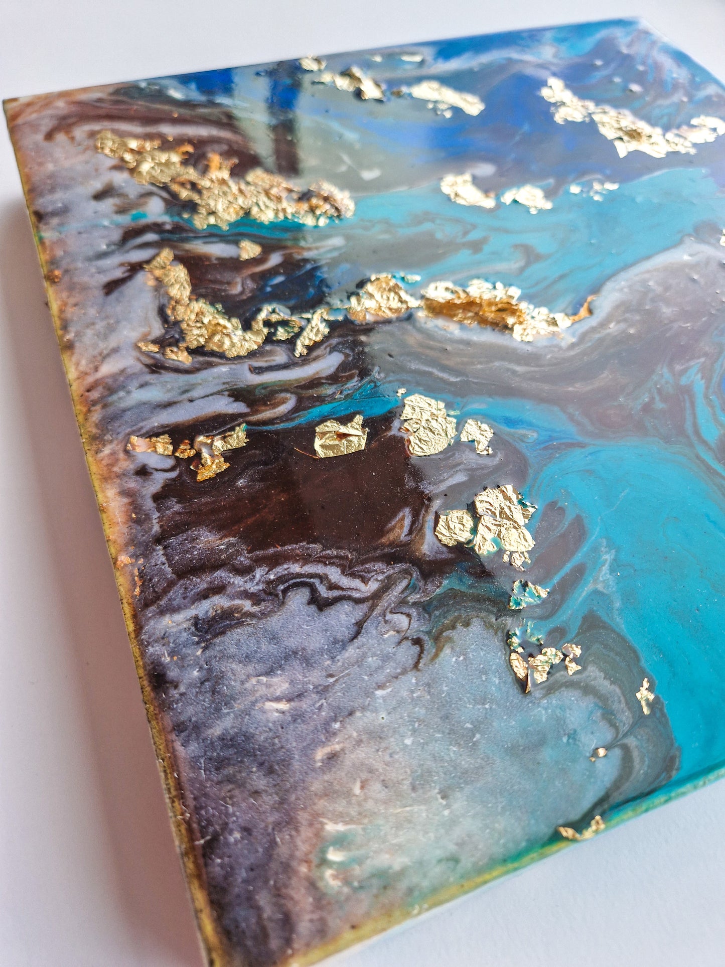 Abstract Epoxy art Acrylic Painting Abstract Blue Gold Dutch Pouring ARTYMargarita.com