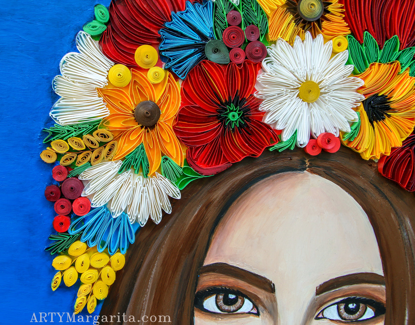 Ukrainian girl artwork from paper painted in acrylics Ukraine war Quilling art by ARTYMargarita