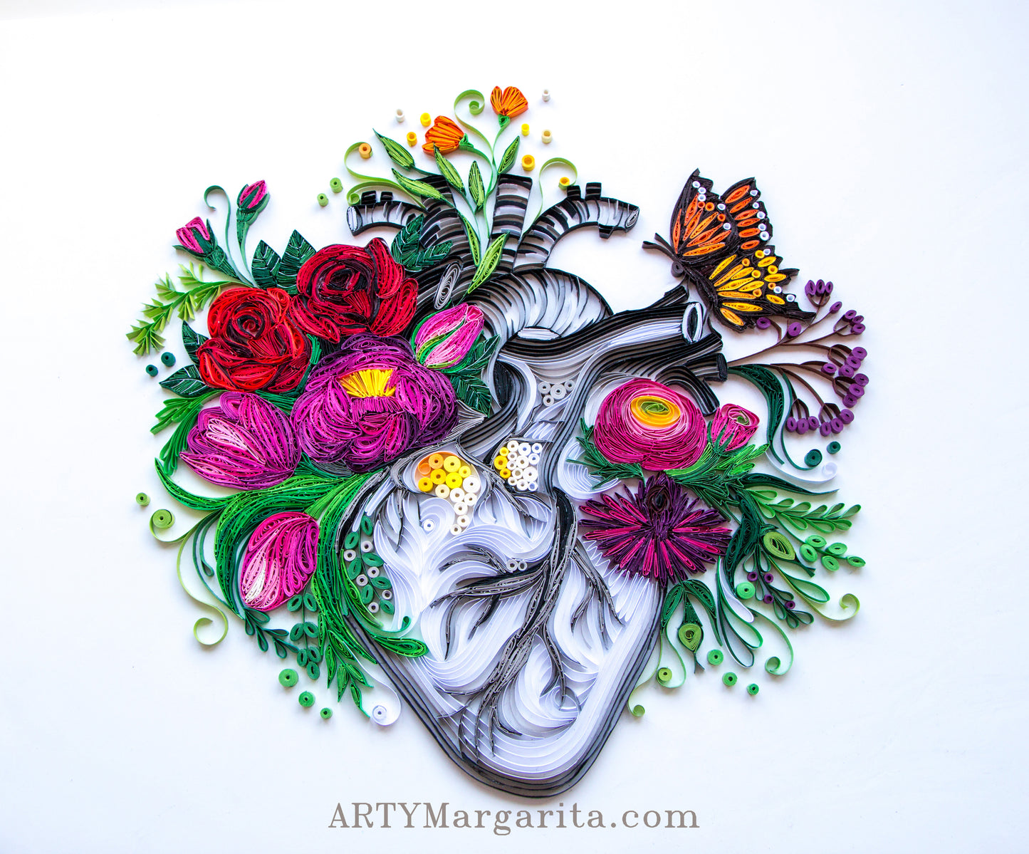 Paper Art Quilling Heart with Flowers Made from Paper ArtyMargarita