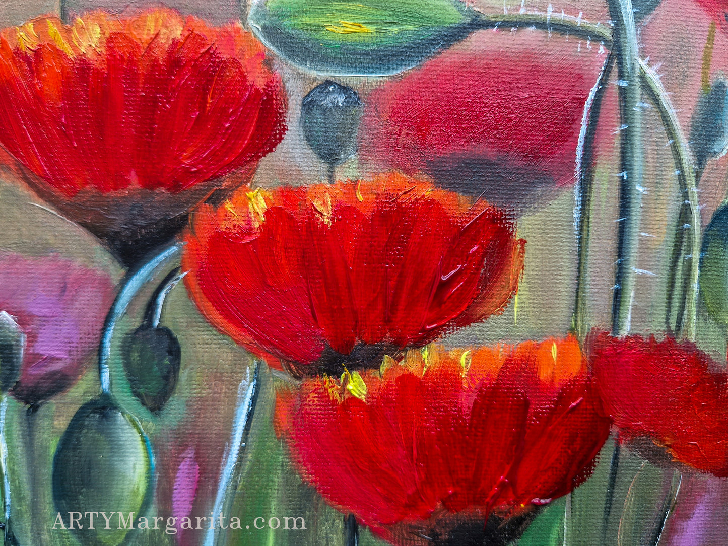 ArtyMargarita.com Oil Painting Poppy field flowers sunset