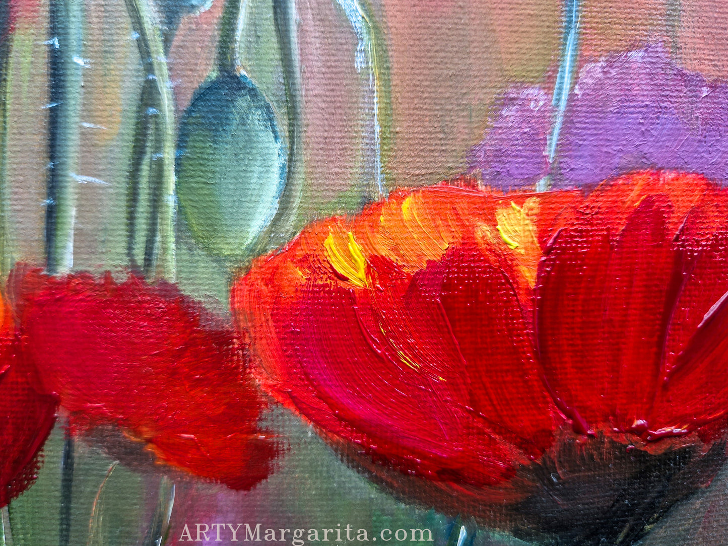 ArtyMargarita.com Oil Painting Poppy field flowers sunset