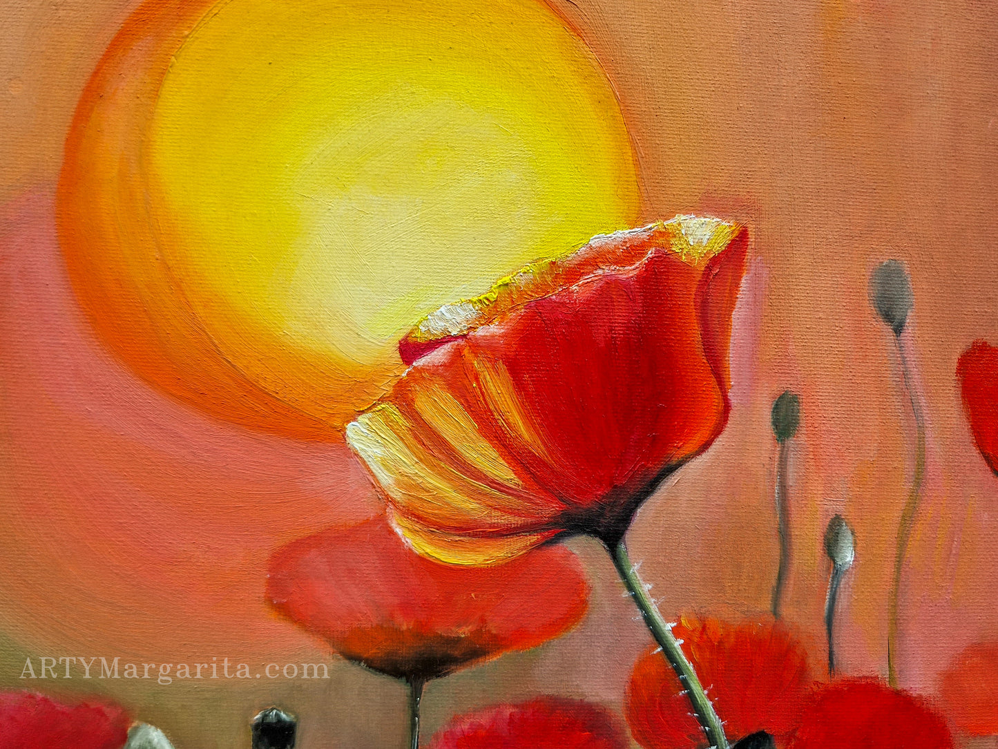 ArtyMargarita.com Oil Painting Poppy field flowers sunset