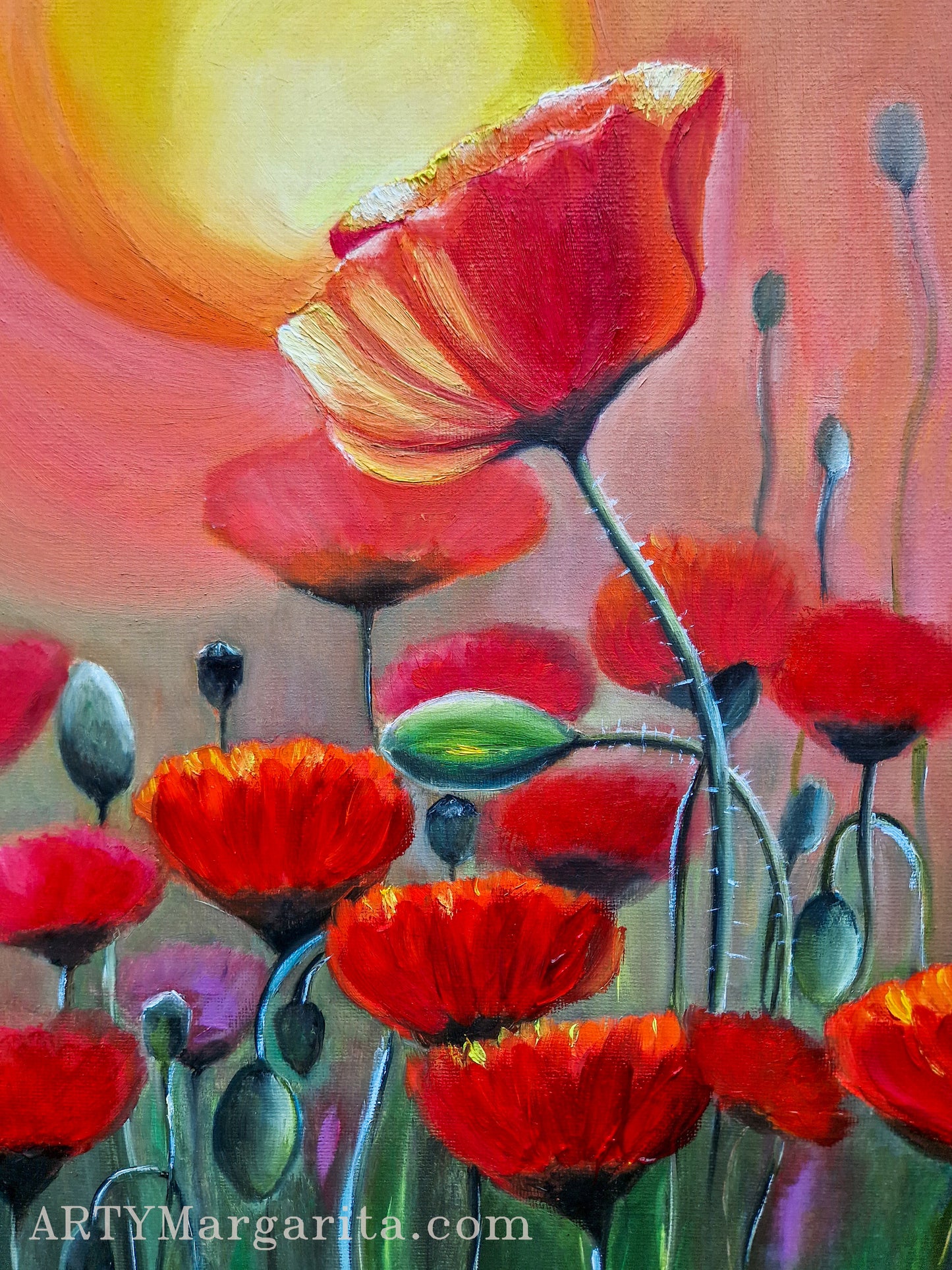 ArtyMargarita.com Oil Painting Poppy field flowers sunset