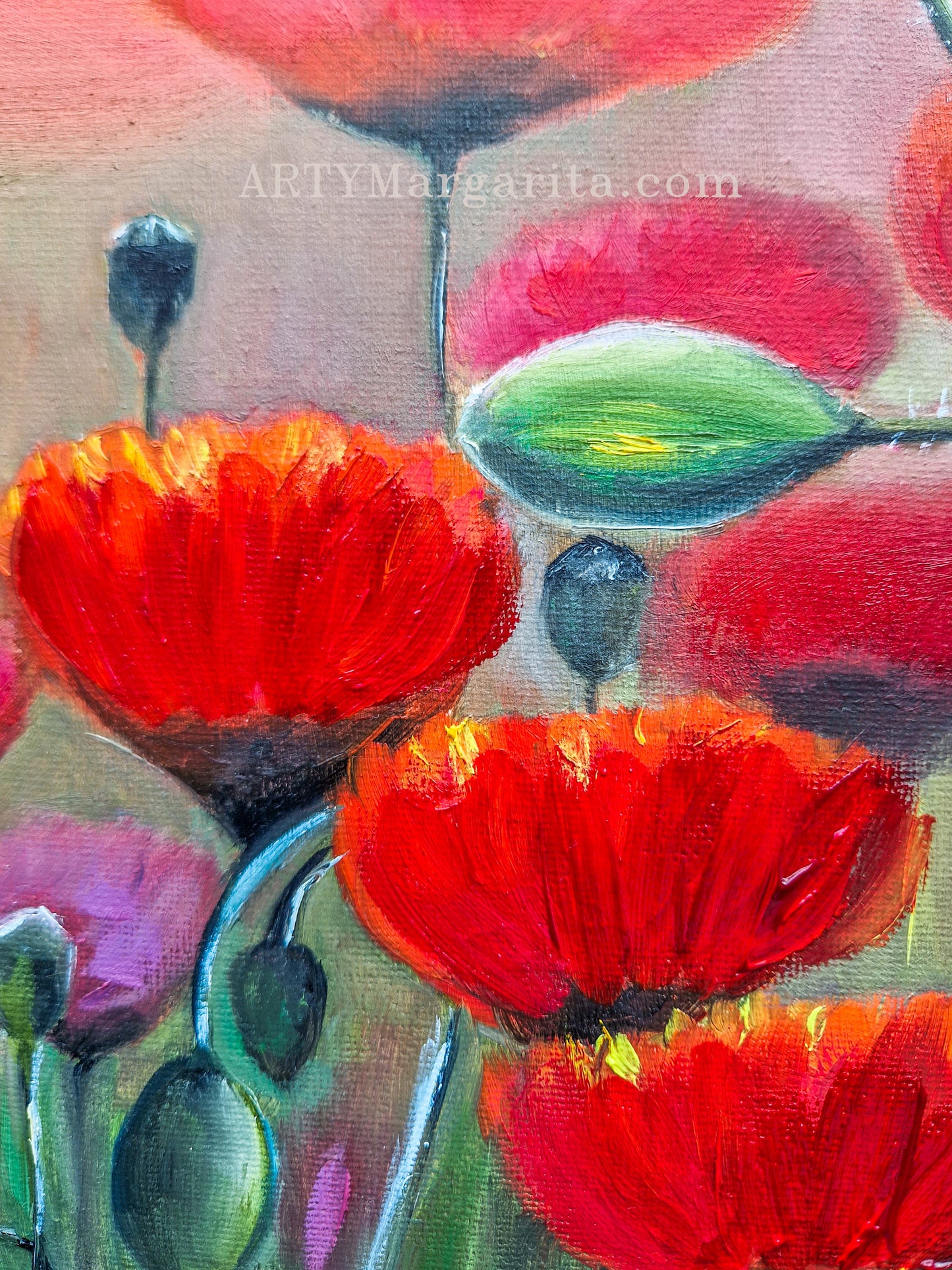 ArtyMargarita.com Oil Painting Poppy field flowers sunset